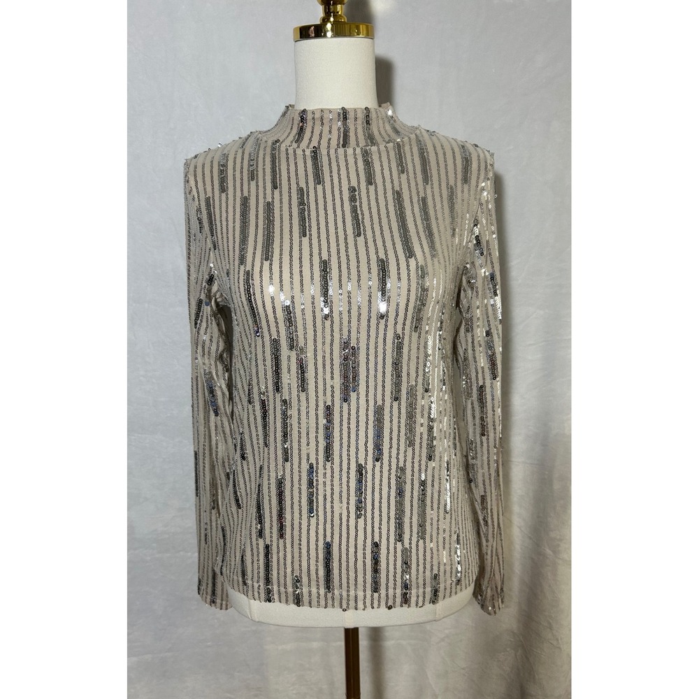 Anthropologie Sanctuary Long Sleeve Mock Neck Sequin Top Womens S Fairy Coquette